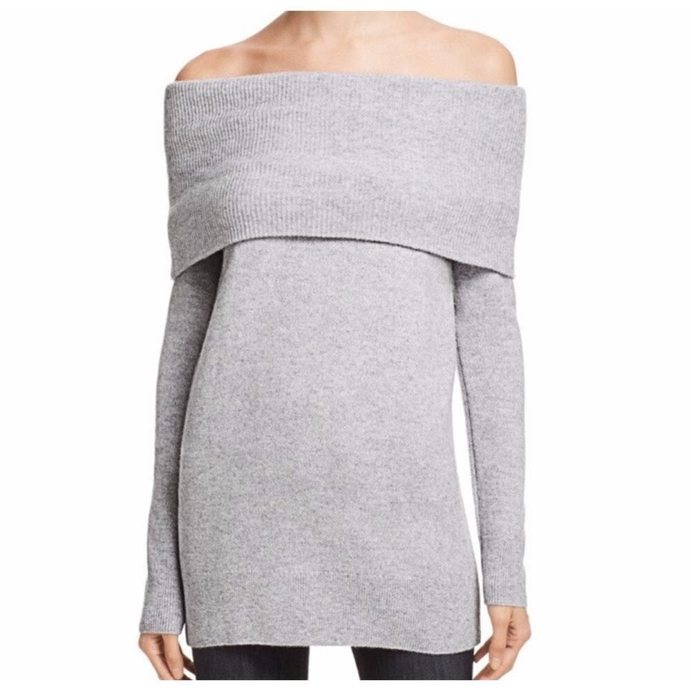 Lord & Taylor 100% Cashmere Off Shoulder Sweater Gray XS Soft Cozy Elegant